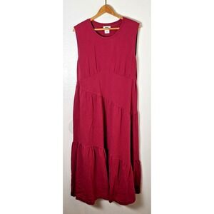 DKNY Sz XL Berry Magenta Tiered Flowy Flare Maxi Tank Dress 95% Cotton 5% Spandx